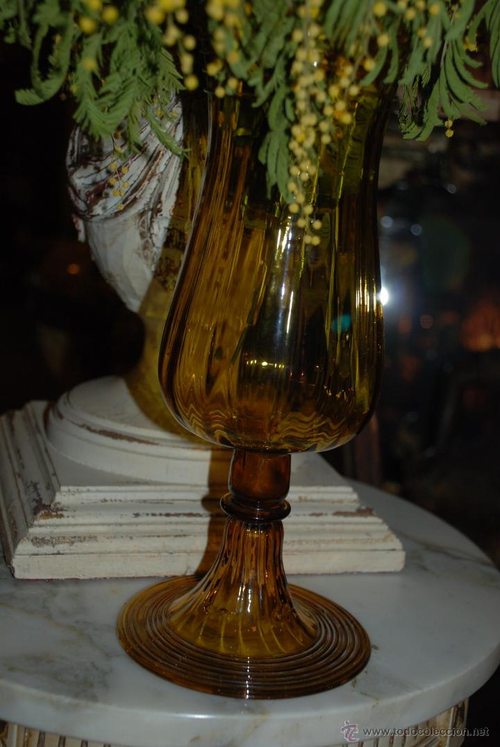 Antig&uuml;edades: PRECIOSA COPA FLORERO DE CRISTAL &Aacute;MBAR - Foto 9