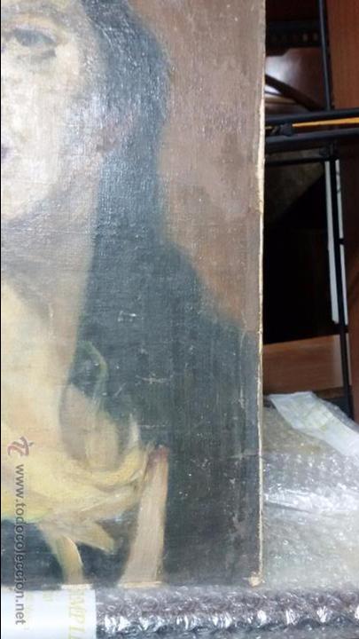 Antig&uuml;edades: VIRGEN EN VIEJO LIENZO PEGADO A TABLA - Foto 2