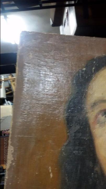 Antig&uuml;edades: VIRGEN EN VIEJO LIENZO PEGADO A TABLA - Foto 5