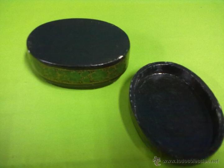 Antig&uuml;edades: OVALADA CAJA PAPIER MACHE VERDE ORO - Foto 3