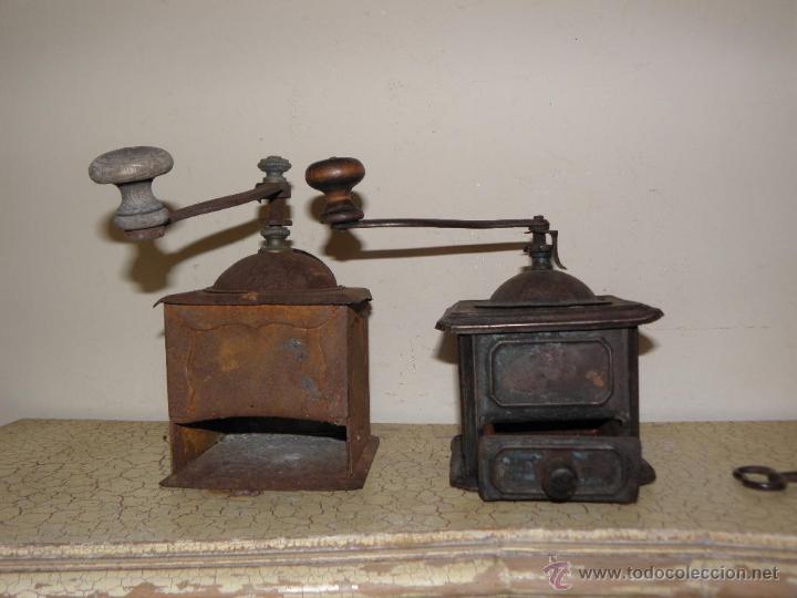 Antiquit&eacute;s: Lote 2 molinillos de cafe metalicos antiguos para decoracion