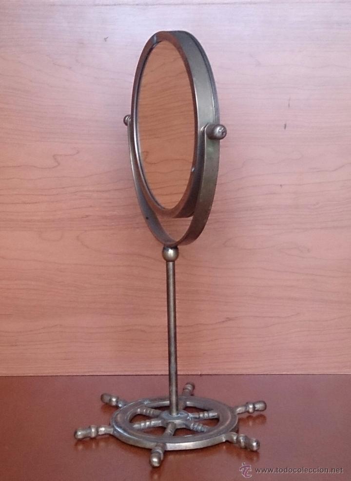 Antig&uuml;edades: Espejo antiguo y original en bronce con base en forma de tim&oacute;n de barco . - Foto 2