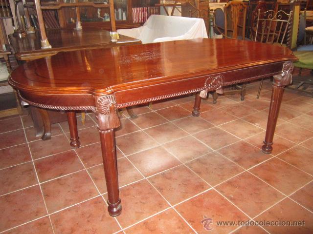 Antig&uuml;edades: G Mesa de comedor en caoba con marqueteria y lazos - Foto 3
