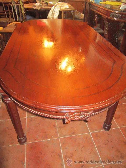 Antig&uuml;edades: G Mesa de comedor en caoba con marqueteria y lazos - Foto 7