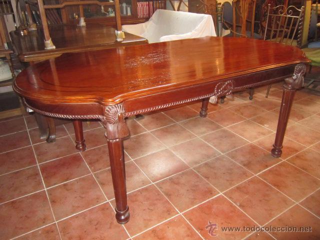 Antig&uuml;edades: G Mesa de comedor en caoba con marqueteria y lazos - Foto 9