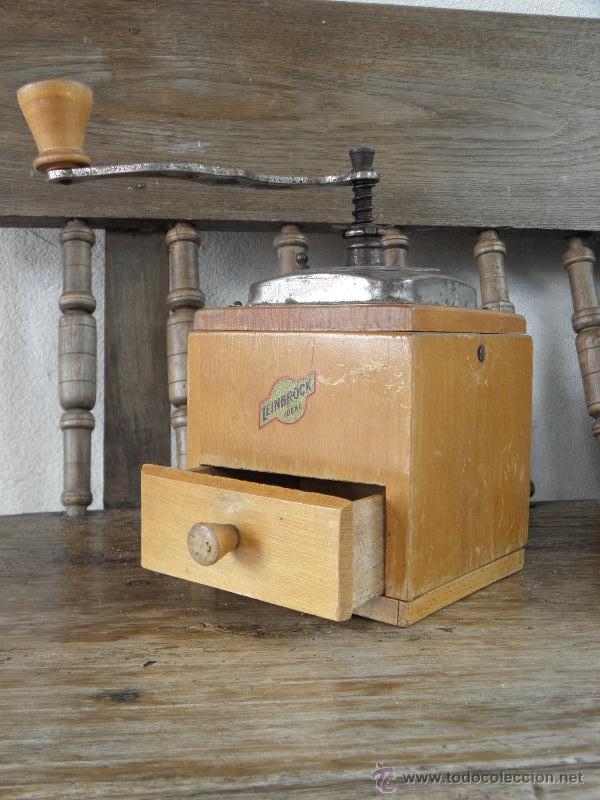 Antiquit&eacute;s: Molinillo de cafe antiguo - marca Leinbrock - madera y metal