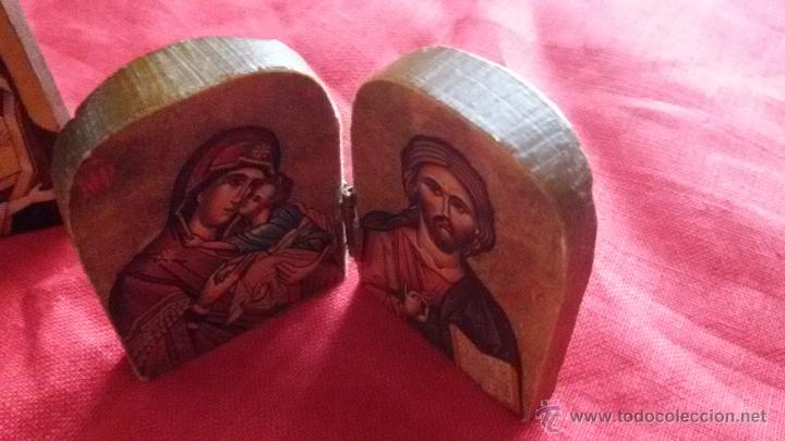 Antig&uuml;edades: DOS D&Iacute;PTICOS PEQUE&Ntilde;OS DE MADERA CON IM&Aacute;GENES RELIGIOSAS - Foto 2