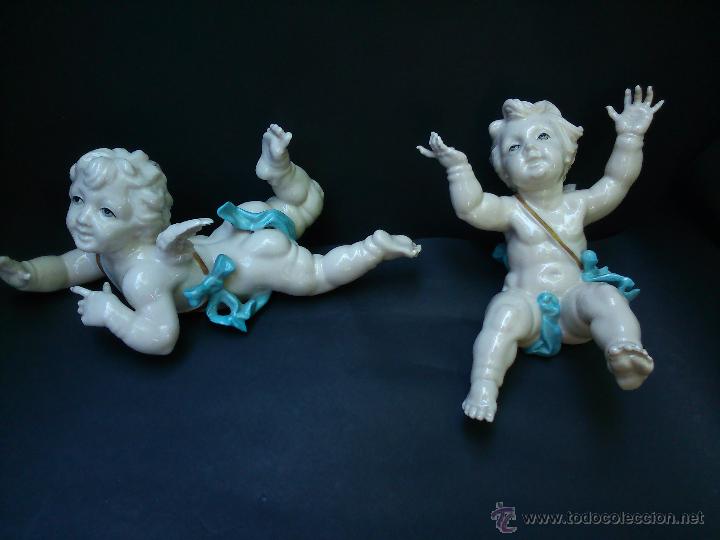 Antig&uuml;edades: * PAREJA DE ANGELES DE ALGORA 20 Y 16CM - Foto 1