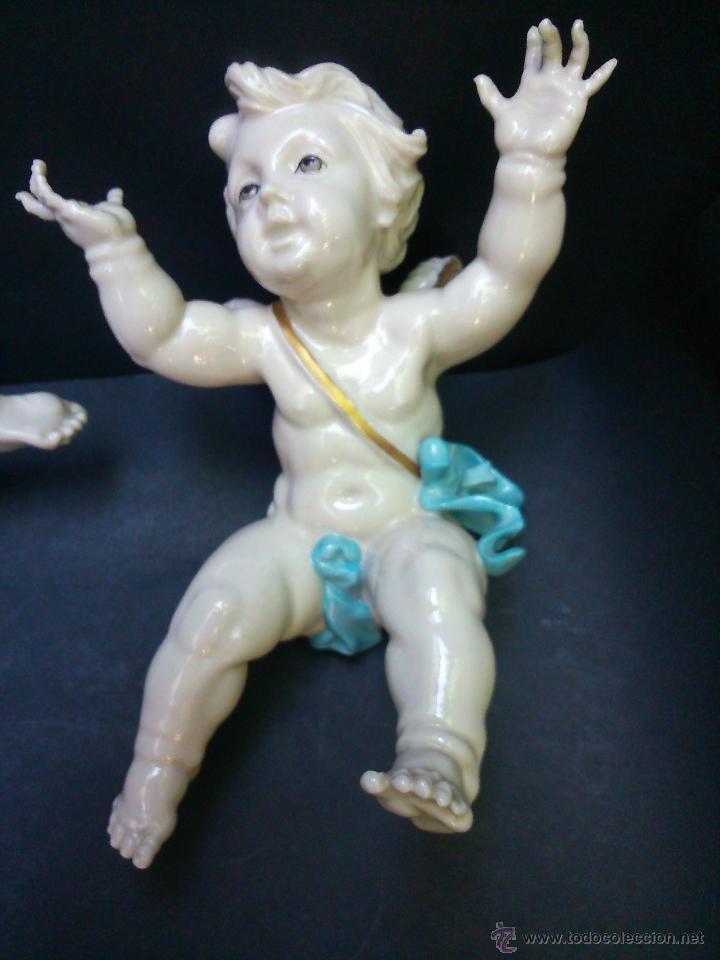 Antig&uuml;edades: * PAREJA DE ANGELES DE ALGORA 20 Y 16CM - Foto 2