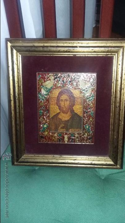 Antig&uuml;edades: ICONO EN LAMINA SOBRE MADERA CON MARCO EN RELIEVE - Foto 1