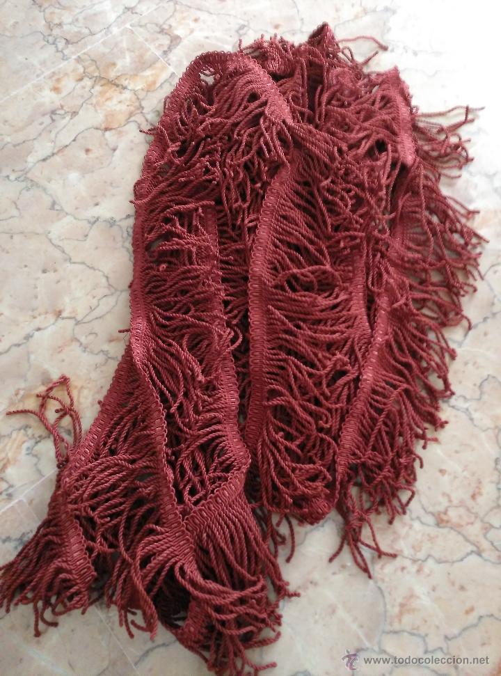 Antig&uuml;edades: Fleco antiguo de seda rojo oscuro - Foto 6