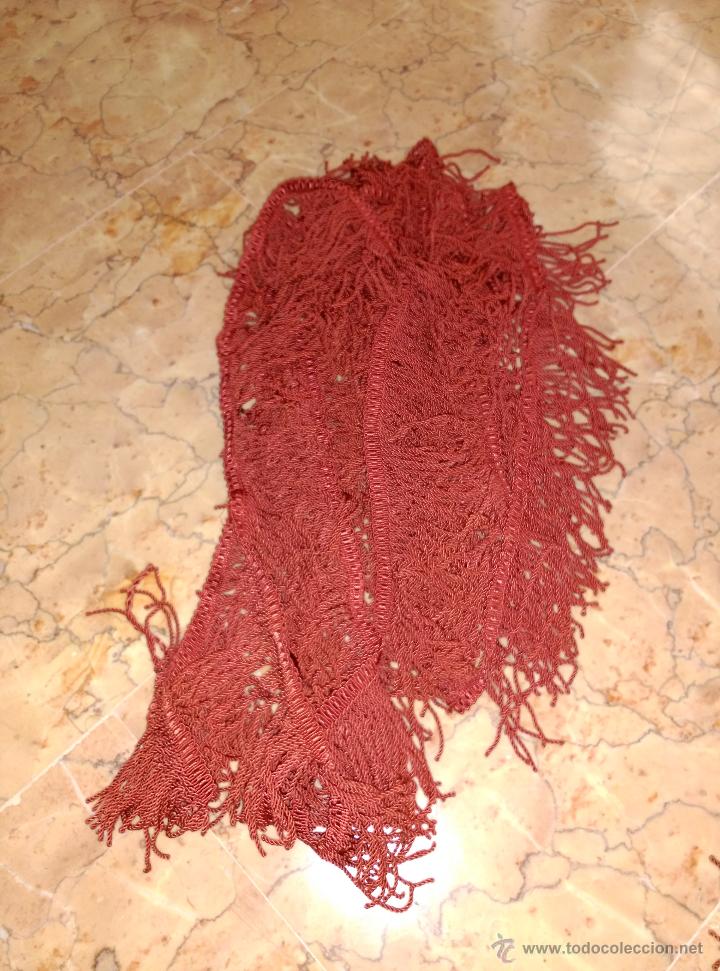 Antig&uuml;edades: Fleco antiguo de seda rojo oscuro - Foto 7