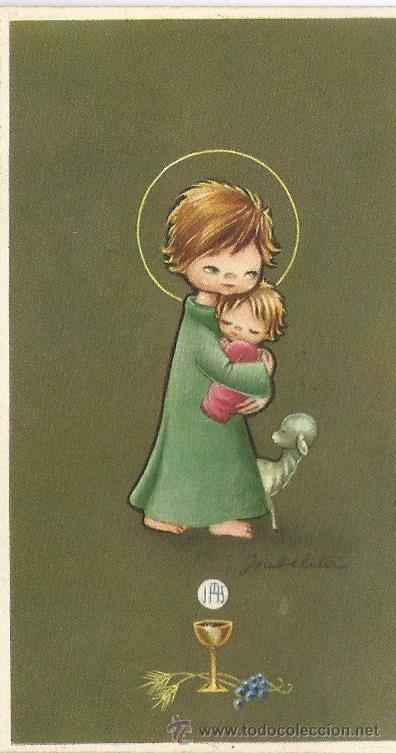 Antiquit&eacute;s: ANTIGUA TARJETITA DE LA PRIMERA COMUNION DE LA IGLESIA DE NUESTRA SE&Ntilde;ORA DE FATIMA EN SUECA EN 1965