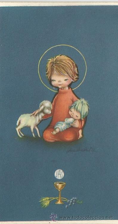 Antiquit&eacute;s: ANTIGUA TARJETITA DE LA PRIMERA COMUNION DE LA IGLESIA DE NUESTRA SE&Ntilde;ORA DE FATIMA EN SUECA EN 1965