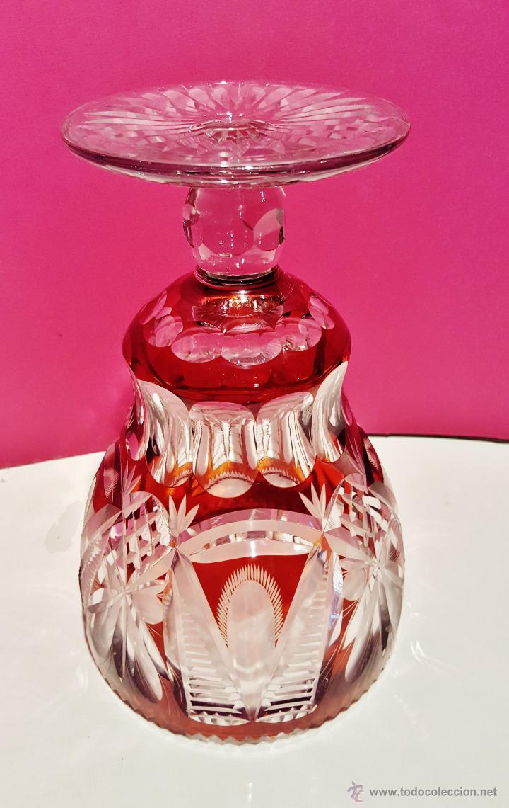 Antigüedades: Gran copa de cristal tallado color ámbar y transparente. - Foto 3 - 50767575