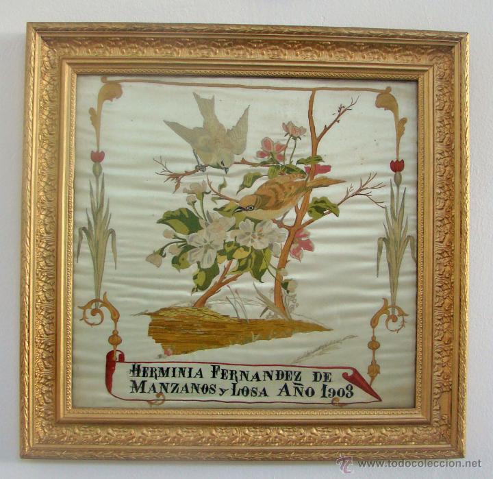Antiques: ANTIGUO CUADRO BORDADO EN SEDA DEL A&Ntilde;O 1903