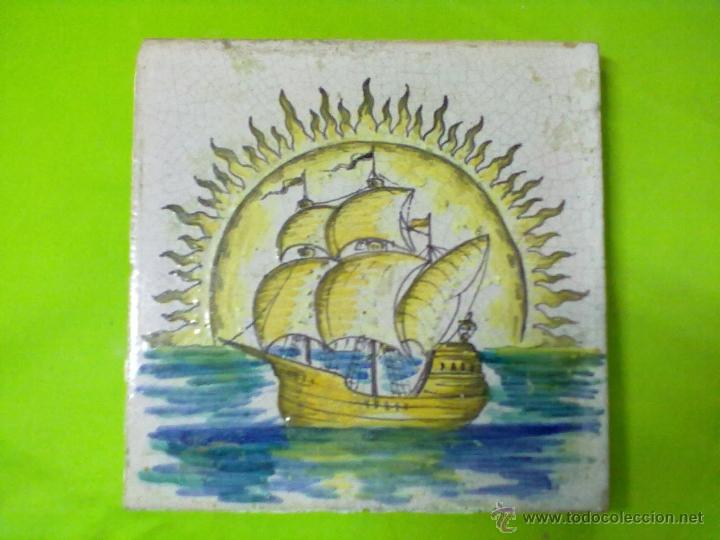 Antig&uuml;edades: BARCO AZULEJO DE OFICIOS ENMARCADO - Foto 1