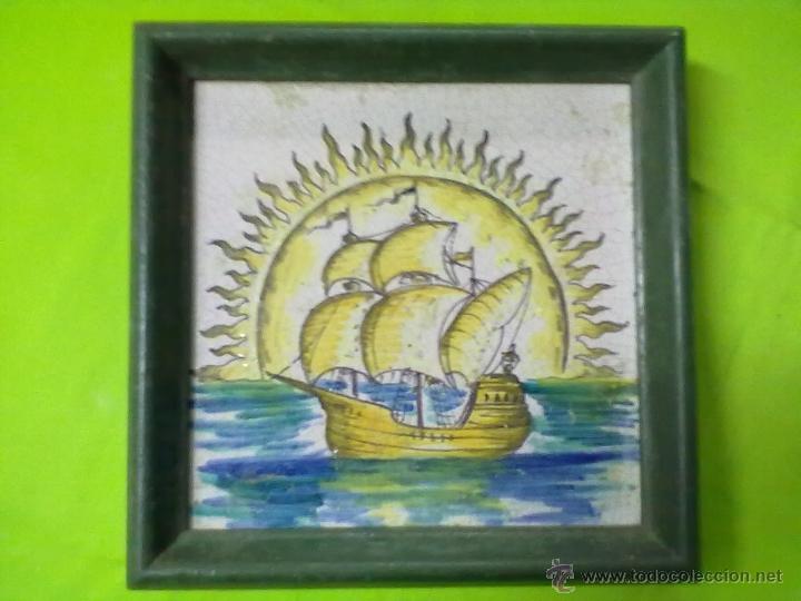 Antig&uuml;edades: BARCO AZULEJO DE OFICIOS ENMARCADO - Foto 3