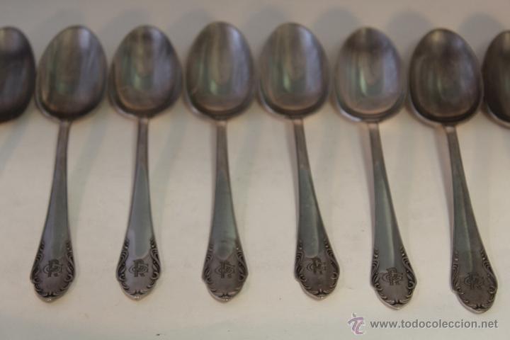 Antig&uuml;edades: 11 CUCHARAS SOPERAS EN ALPACA PLATEADA - Foto 2