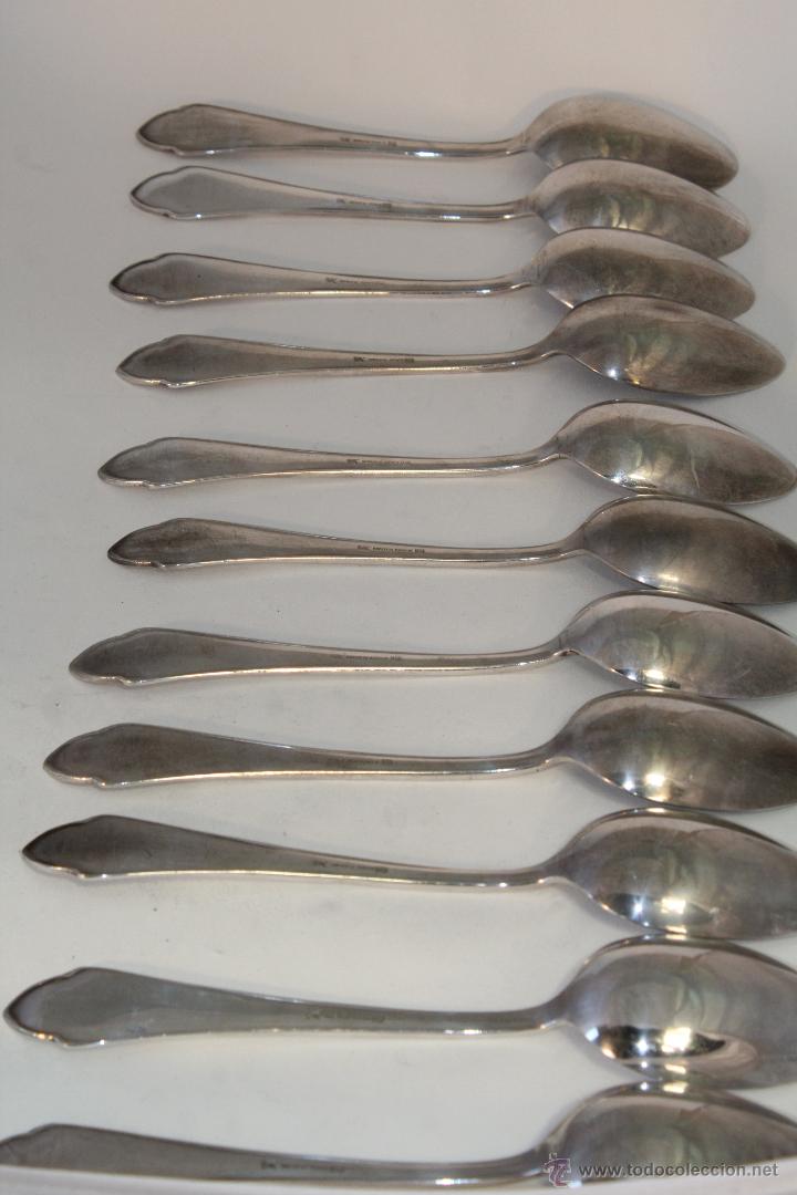 Antig&uuml;edades: 11 CUCHARAS SOPERAS EN ALPACA PLATEADA - Foto 6