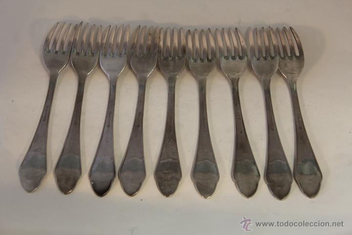 Antig&uuml;edades: 9 TENEDORES EN ALPACA PLATEADA - Foto 2