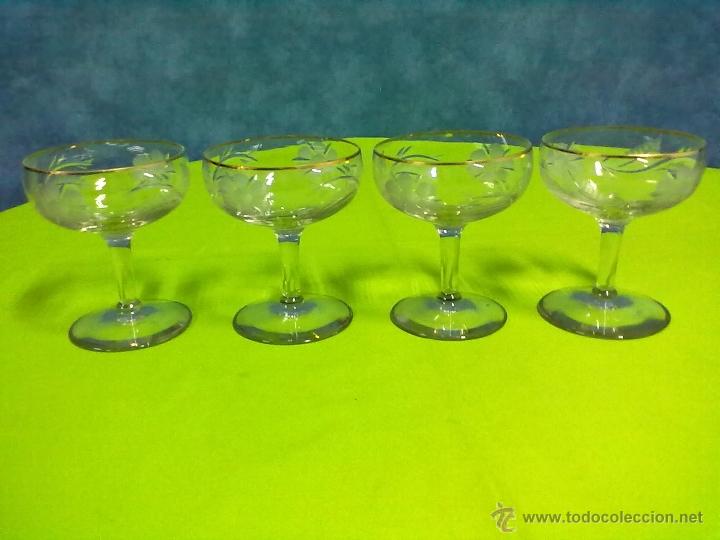 Antig&uuml;edades: CUATRO COPAS CRISTAL TALLADO Y ORO - Foto 1