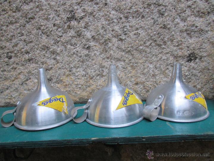 Antiquit&eacute;s: LOTE DE 3 COLADORES DE ALUMINIO, A&Ntilde;OS 1950/60 10CM DIAMETRO BOCA, SIN USO + INFO