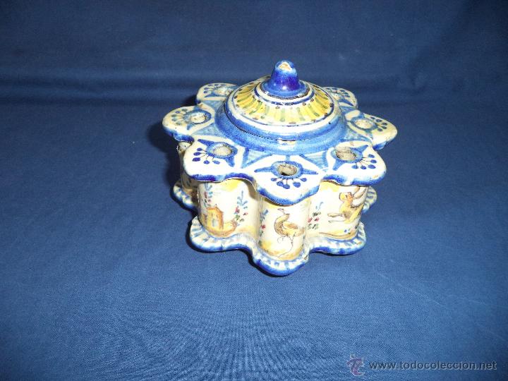 Antig&uuml;edades: Tintero en ceramica Talavera?, Sec XIX - Foto 1