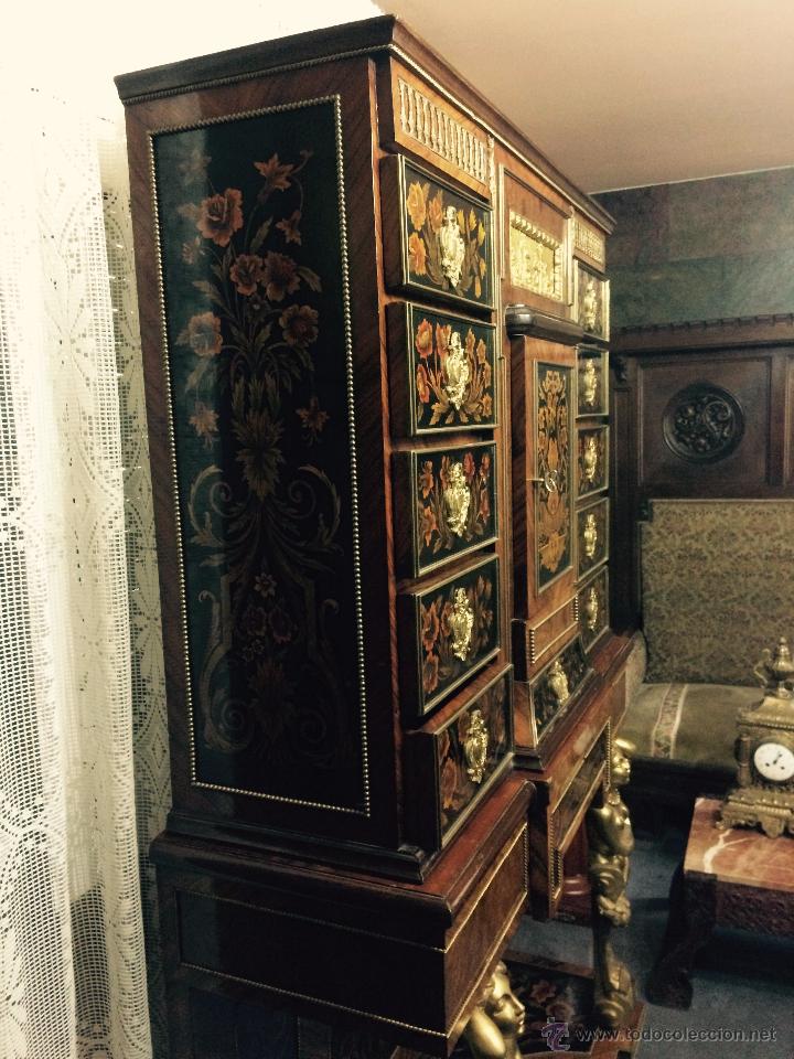 Antig&uuml;edades: MUEBLE APARADOR DE MADERA, MARQUETER&Iacute;A Y BRONCE - Foto 7