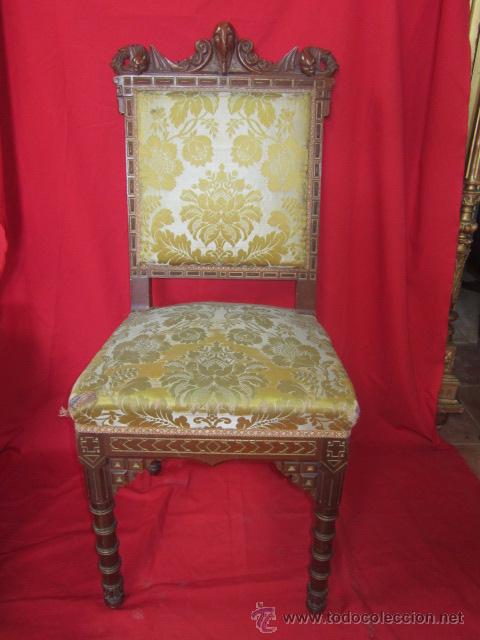 Antig&uuml;edades: Magn&iacute;fica silla tallada en madera de caoba. - Foto 1