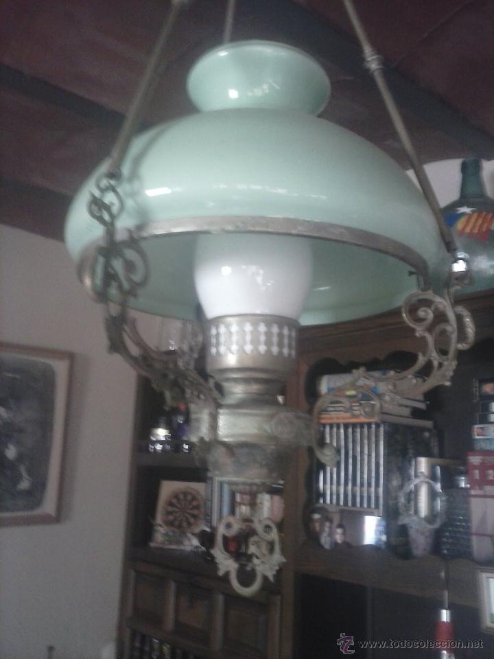 Antig&uuml;edades: L&aacute;mpara techo antigua-Quinqu&eacute;. - Foto 1