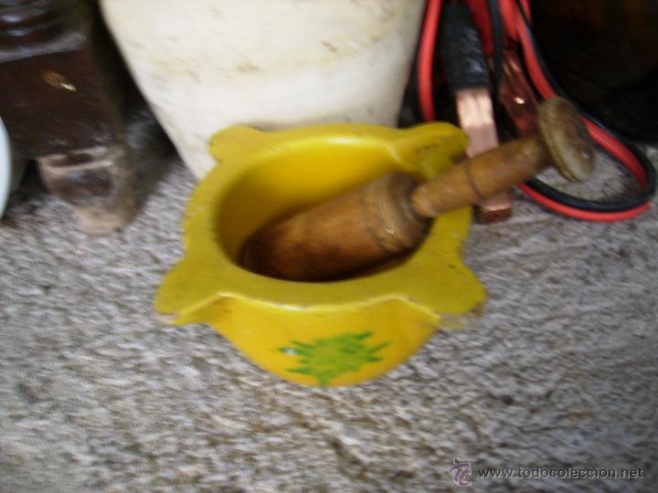 Antig&uuml;edades: **MORTERO CON MANO DE MADERA DE LOS ANTIGUOS, DE LOS QUE PESAN!!! OFERTA, OCASION!!!!
