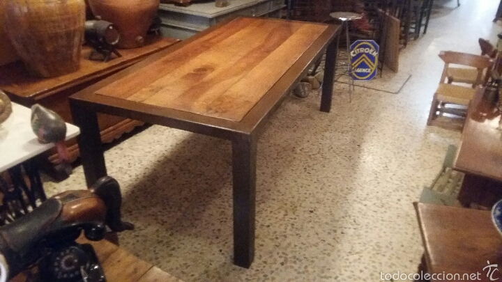 Antig&uuml;edades: Mesa de nogal y marco de hierro - Foto 1