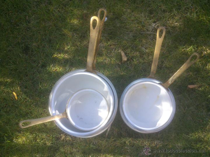 Antig&uuml;edades: CONJUNTO COMPLETO DE CAZUELAS ESMALTADAS Y DECORADAS - Foto 3