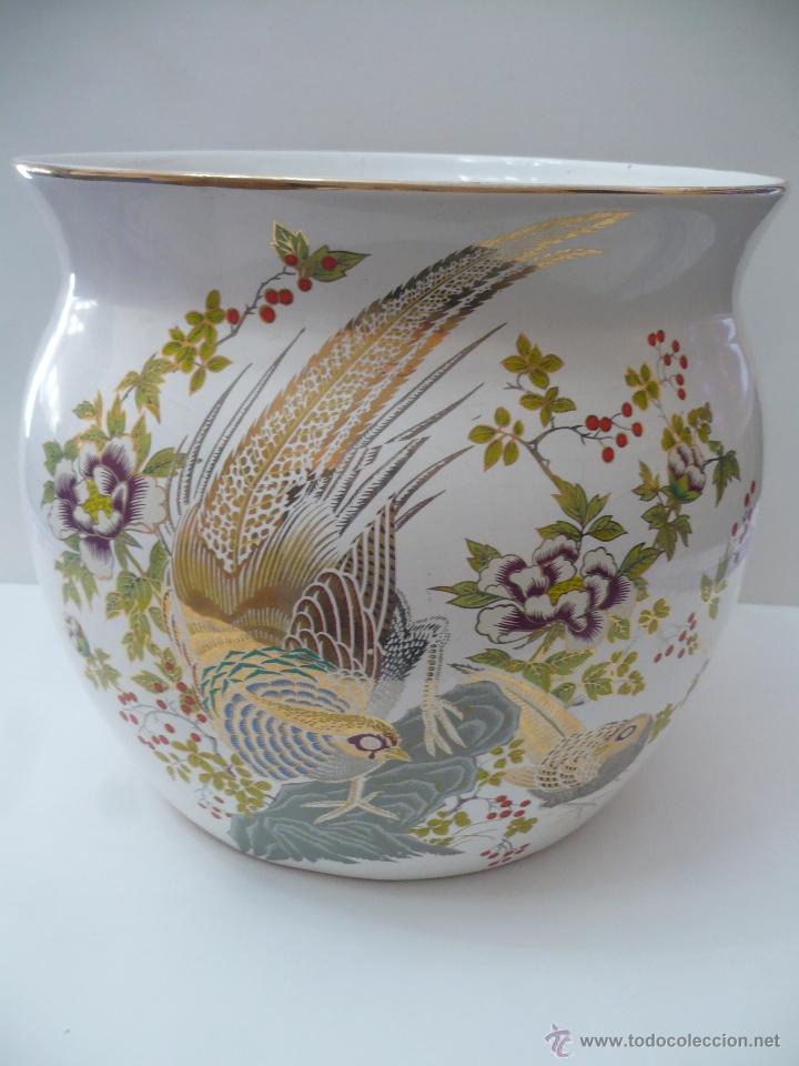 Antig&uuml;edades: MACETERO DE CERAMICA CON DIBUJO DE FAISAN. - Foto 5