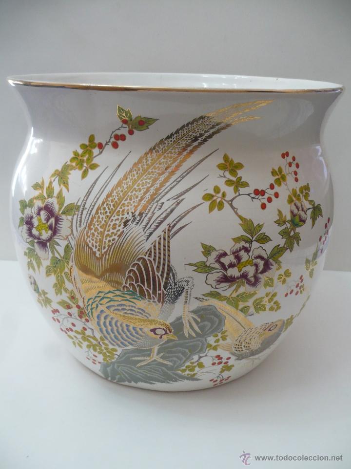 Antig&uuml;edades: MACETERO DE CERAMICA CON DIBUJO DE FAISAN. - Foto 6