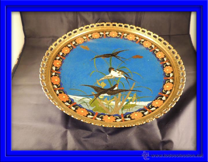 Antig&uuml;edades: CENTRO CLOISONNE ANTIGUO ENGARZADO EN BRONCE - Foto 1