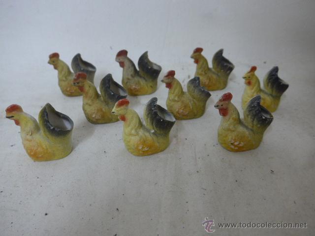 Antig&uuml;edades: Coleccion de 9 jarron gallina de porcelana antiguos, biscuit antiguo.