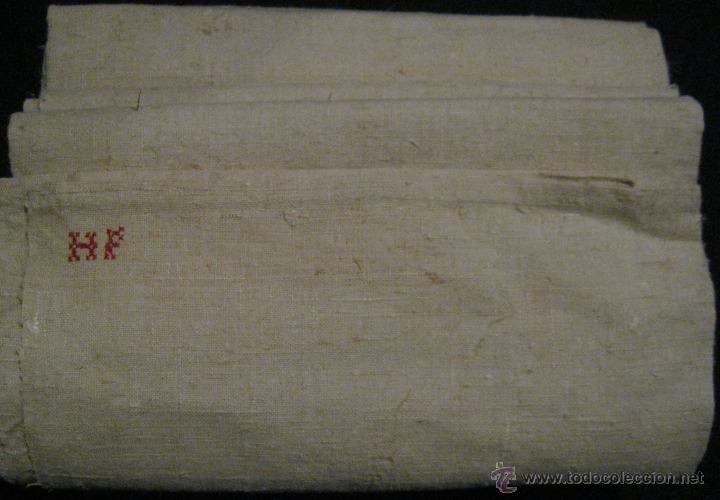 Antiquit&eacute;s: ANTIGUA TOALLA DE LINO PURO CON INICIALES H.F. . PPIO.S.XX
