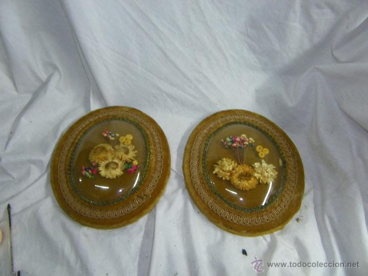Antiquit&eacute;s: PAREJA DE MARCOS CON FLORES NATURALES Y CRISTALES CONCAVOS