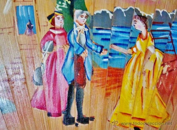 Antig&uuml;edades: Abanico antiguo de madera pintada. - Foto 3