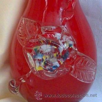 Antig&uuml;edades: ANTIGUO JARRON EN CRISTAL DOBLADO ROJO Y BLANCO. - Foto 4