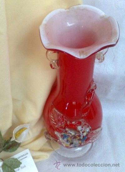 Antig&uuml;edades: ANTIGUO JARRON EN CRISTAL DOBLADO ROJO Y BLANCO. - Foto 5