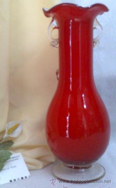 Antig&uuml;edades: ANTIGUO JARRON EN CRISTAL DOBLADO ROJO Y BLANCO. - Foto 7