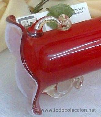 Antig&uuml;edades: ANTIGUO JARRON EN CRISTAL DOBLADO ROJO Y BLANCO. - Foto 9