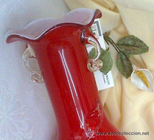 Antig&uuml;edades: ANTIGUO JARRON EN CRISTAL DOBLADO ROJO Y BLANCO. - Foto 10