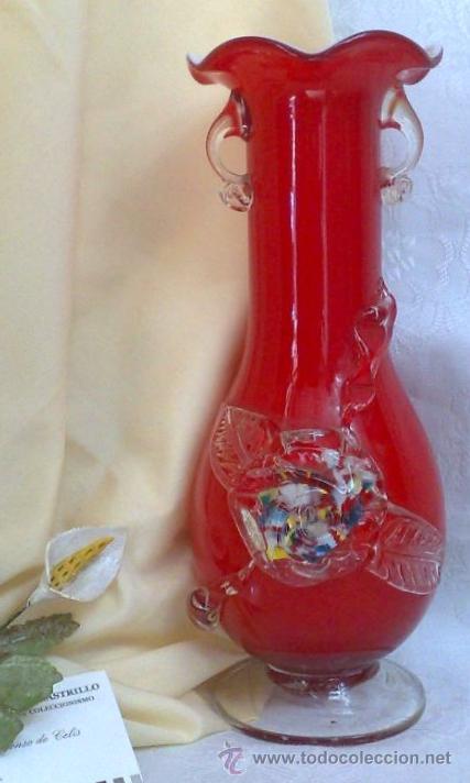 Antig&uuml;edades: ANTIGUO JARRON EN CRISTAL DOBLADO ROJO Y BLANCO. - Foto 12