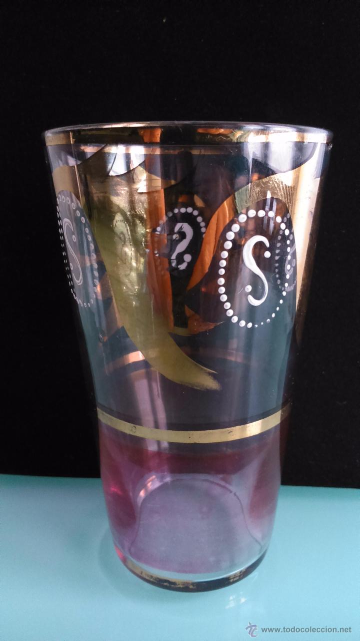 Antiques: Precioso vaso de vidrio soplado decorado a mano