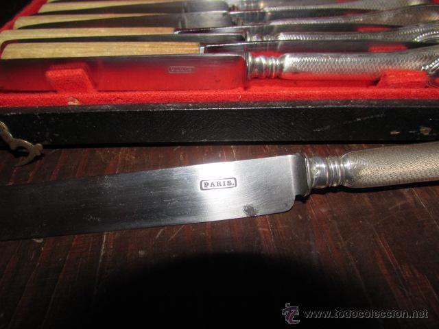 Antig&uuml;edades: JUEGO DE 5 CUCHILLOS CON MANGO DE MADERA Y 6 DE PLATA - Foto 4