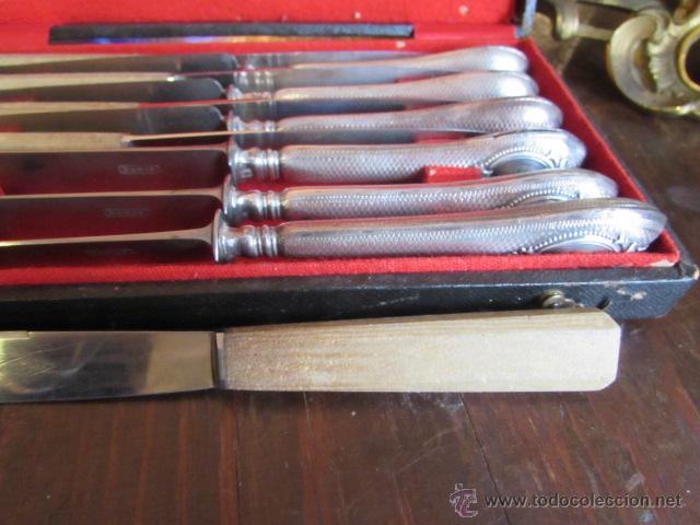 Antig&uuml;edades: JUEGO DE 5 CUCHILLOS CON MANGO DE MADERA Y 6 DE PLATA - Foto 6
